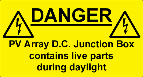 9 x Warning Labels LAB004 - PV Array DC Junction ....