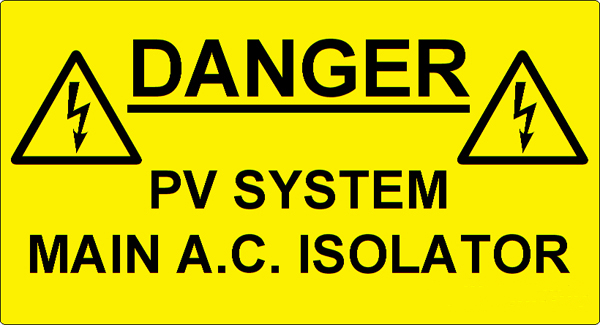 9 x Warning Labels LAB005 - PV SYSTEM.....